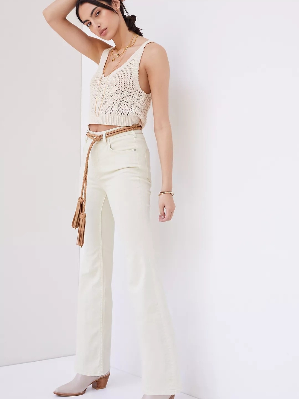 Pilcro Anthropologie Women's High-Rise Bootcut Jeans - Creme